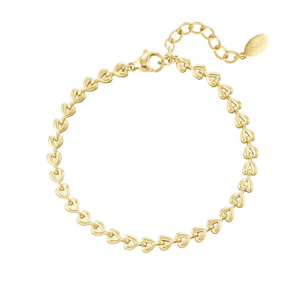 Goud armbandje met hartjes, het armbandje is gemaakt van Stainless Steel. De armband is waterproof en nikkelvrij. Alle sieraden zijn stainless steel en verkrijgbaar in het goud en zilver. Shop dit armbandje nu op www.jenelry.com