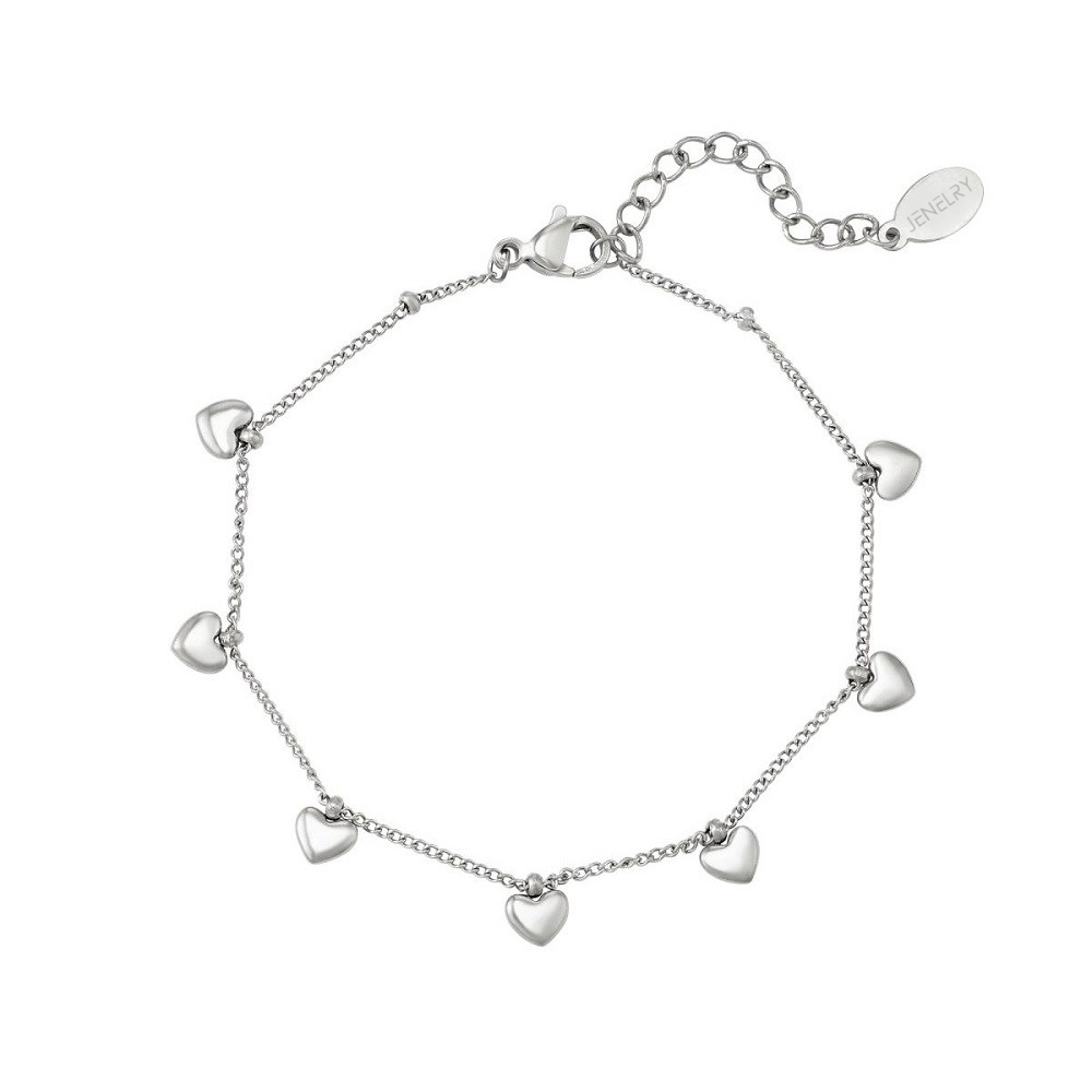 Armband Little Hearts is een subtiel en fijn armbandje met kleine hartjes. Het armbandje is verkrijgbaar in het goud en in het zilver. Het armbandje little hearts is gemaakt van stainless steel en verkleurt daardoor niet. Je kunt gerust douchen of zwemmen zonder dat het armbandje verkleurt. Het armbandje is te bestellen op www.jenelry.com