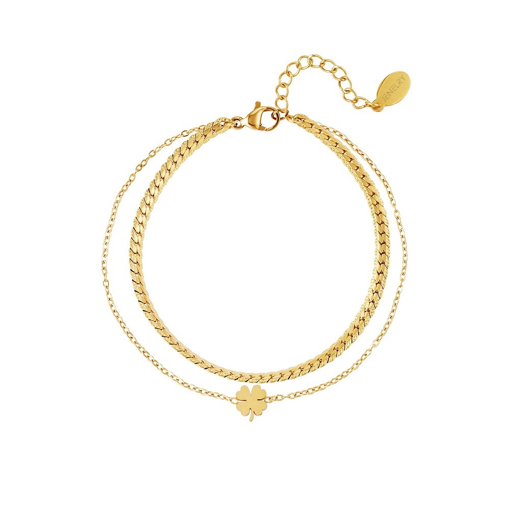 Waterproof armband goud, waterproof sieraden van JENELRY. Goud armbandje met klavertje vier. Waterproof armband gemaakt van stainless steel, armband die niet verkleurt.