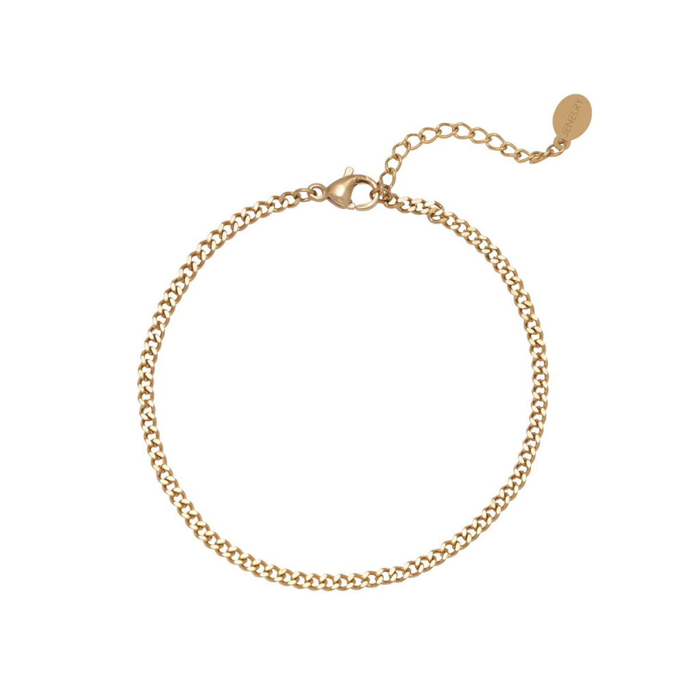 De subtiele armband Petite Chain Goud heeft een hele fijne schakel, de armband is subtiel en gemaakt van stainless steel. De armband is waterproof, nikkelvrij en hypoallergeen. Bestel dit subtiele armbandje nu op www.jenelry.com