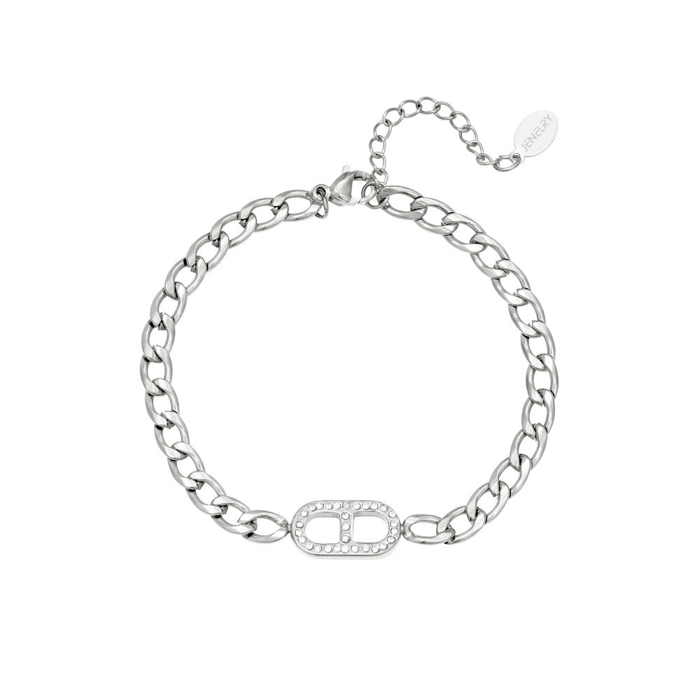Stainless Steel Armband Sparkling halo heeft een schakel en meerdere strasssteentjes in het midden van de armband. De armband is waterproof en Stainless Steel. Bestel de armband sparkling halo nu op www.jenelry.com