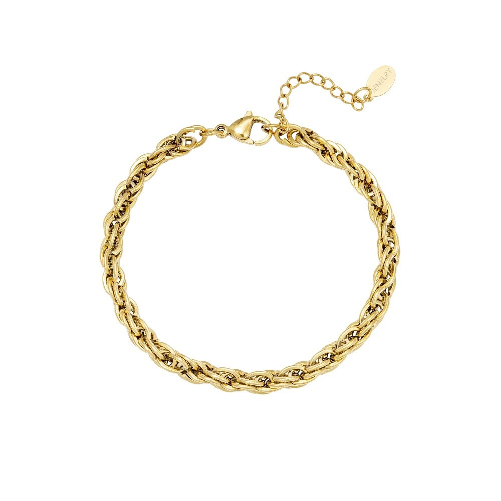 Armband Twisted Chain goud is gemaakt van Stainless Steel, hierdoor is de armband waterproof, nikkelvrij en hypoallergeen. De armband heeft een grove, gedraaide schakel en is verkrijgbaar in het goud en zilver. Bestel de armband nu op www.jenelry.com