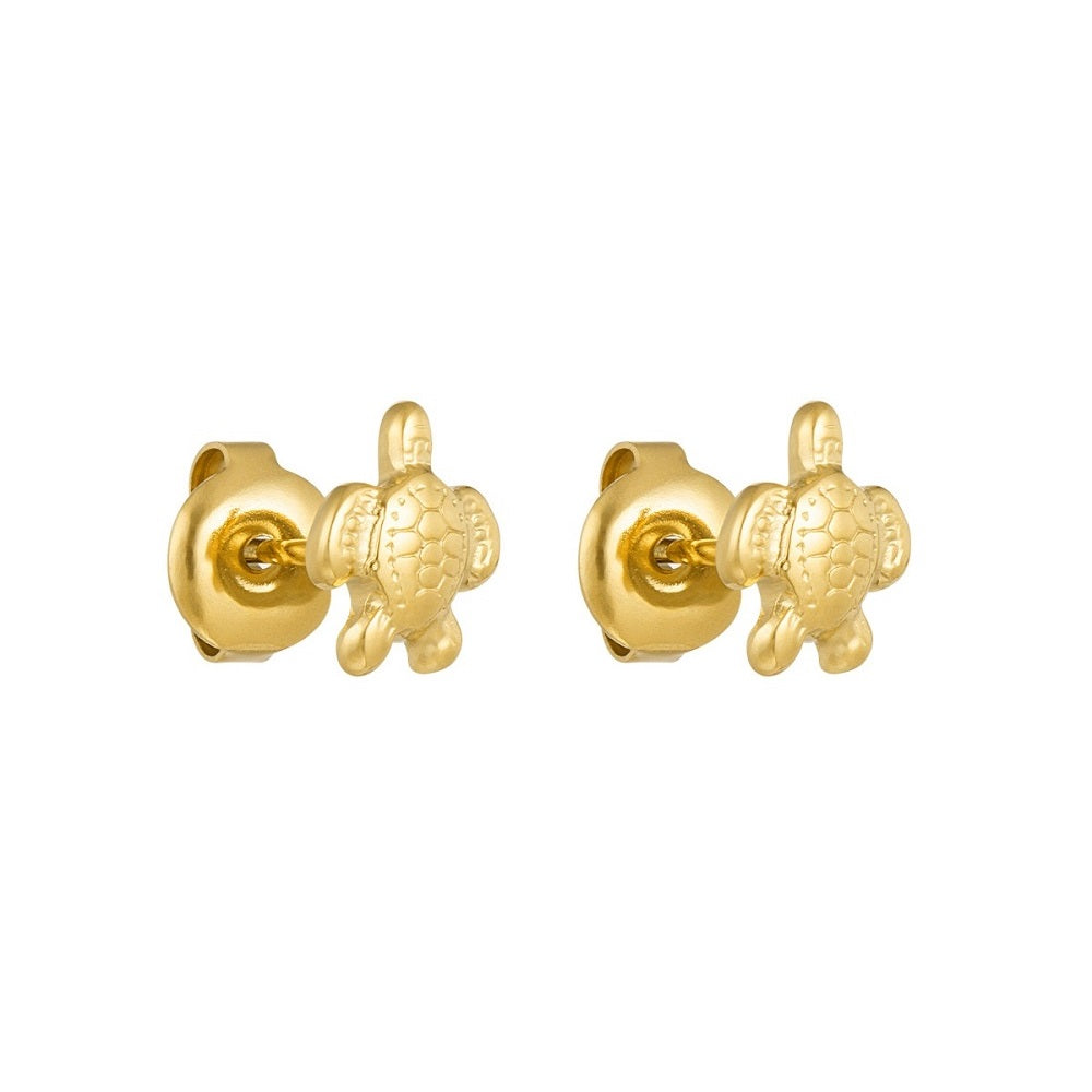 Oorknopjes Turtle Goud, deze oorbellen bestaan uit een schildpad. De oorbellen zijn waterproof, stainless steel en nikkelvrij. De studs zijn verkrijgbaar in het goud en in het zilver. De oorknopjes zijn te bestellen op www.jenelry.com