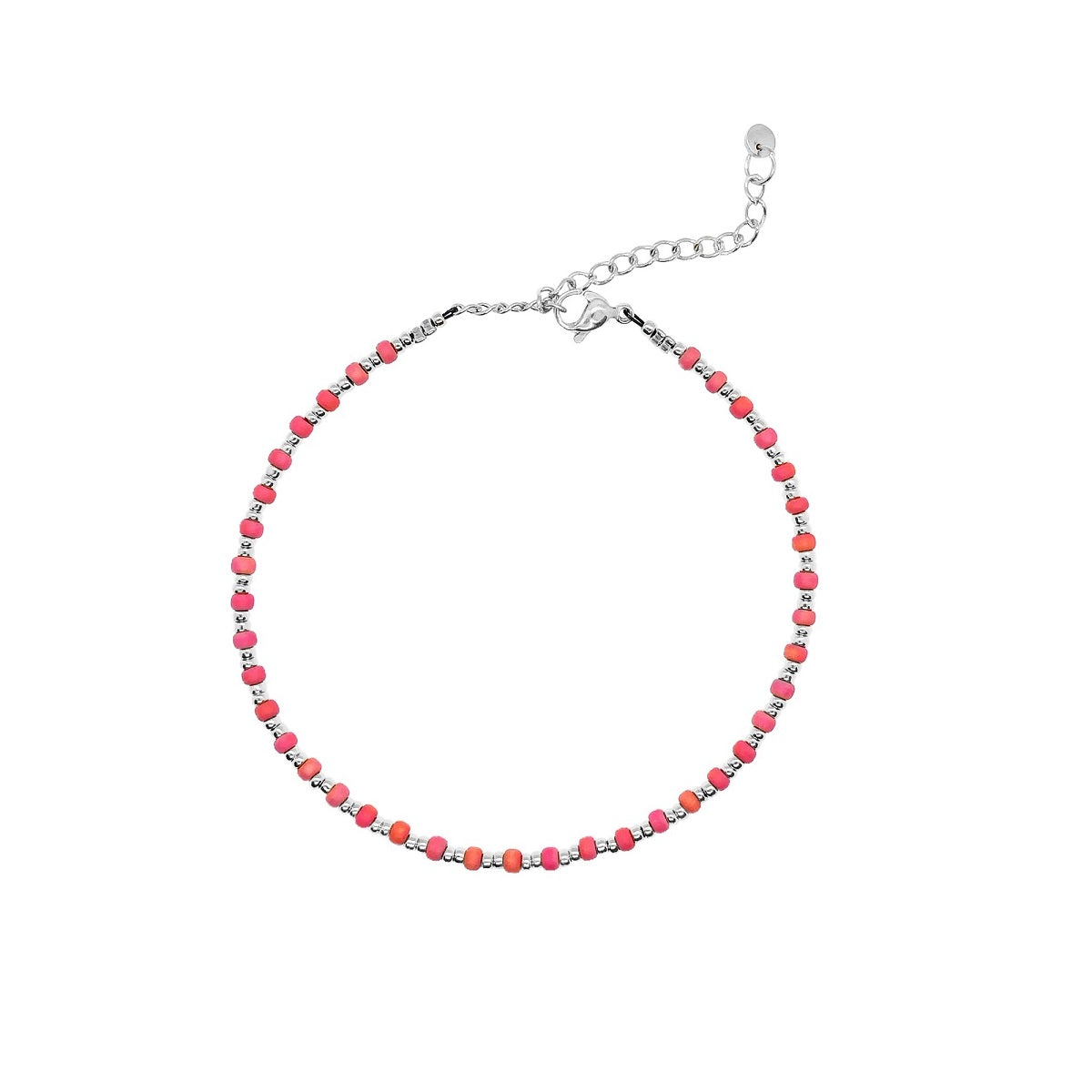 Waterproof armband Summer Days Zilver, deze armband is gemaakt van de hoogste kwaliteit rocailles. Het armbandje heeft een stainless steel sluiting en is waterproof. De armband heeft zomerse kleuren en is roze met zilver