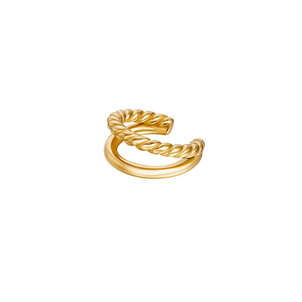 Waterproof Ear Cuff Double goud. De Ear Cuff is gemaakt van stainless steel, hierdoor verkleurt de ear cuff niet en blijft hij mooi. De Ear Cuff is te bestellen op www.jenelry.com