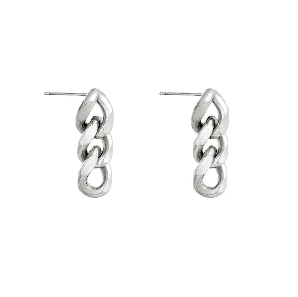 Waterproof stainless steel oorbellen zilver, chunky chain oorbellen in het zilver. De oorbellen zijn waterproof en gemaakt van stainless steel, hierdoor verkleuren ze niet.