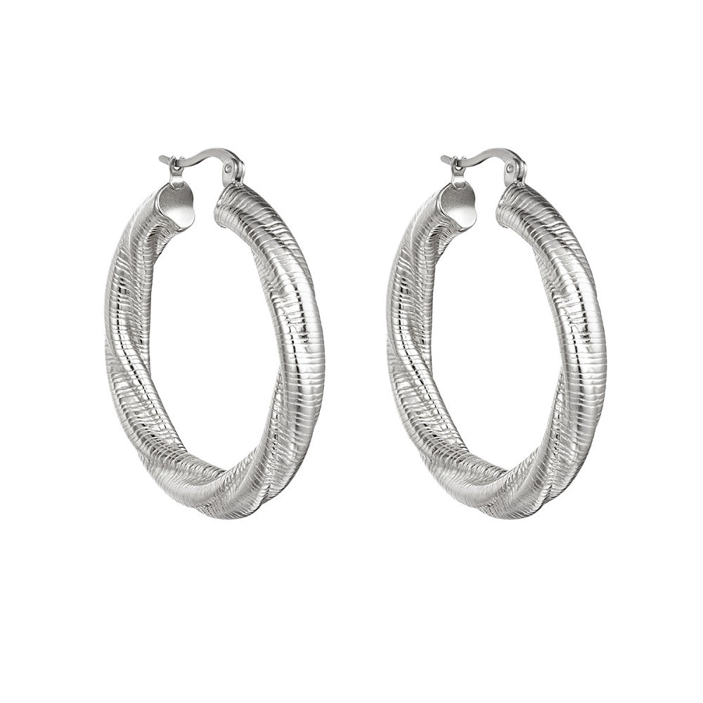 Oorbellen Twisted Hoops Large Zilver