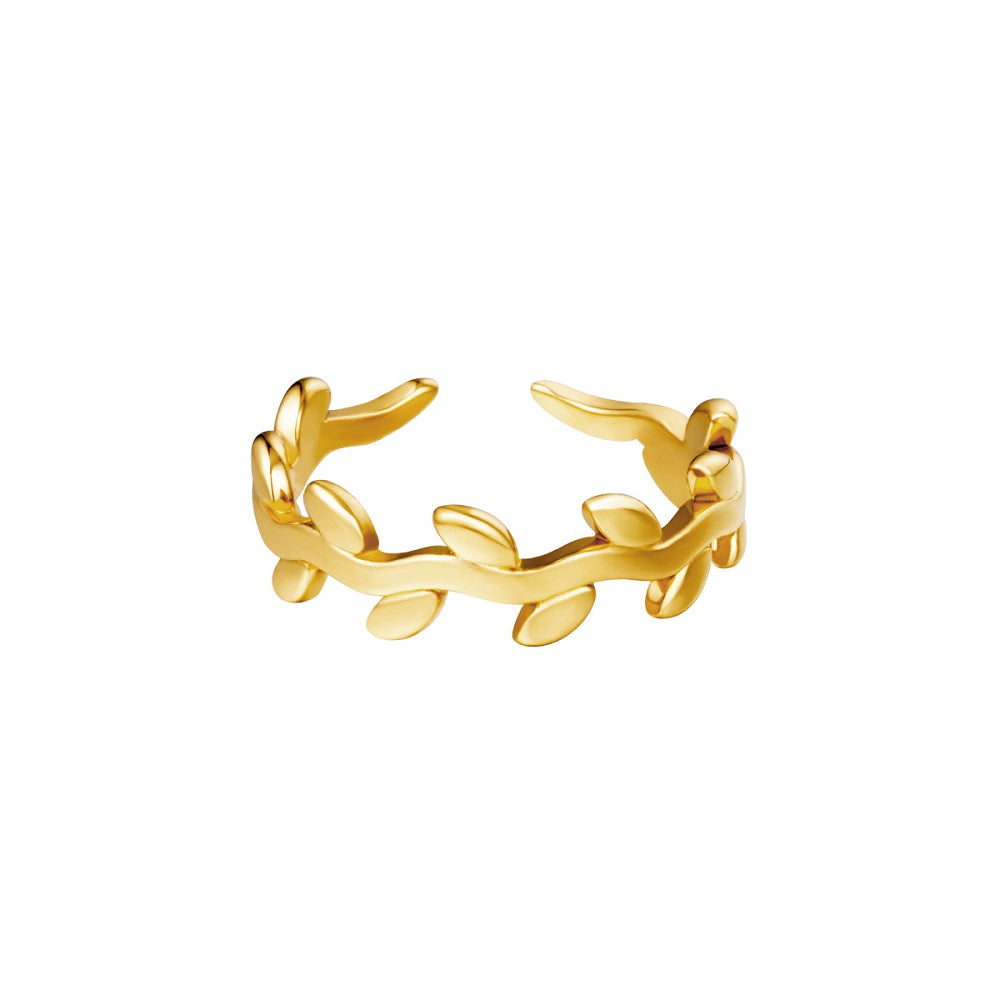 Waterproof stainless steel ring Leaves Goud
