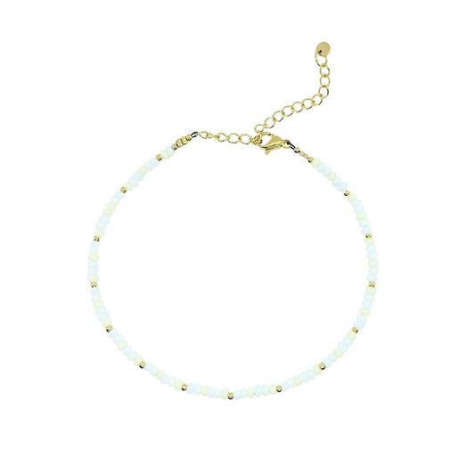 Waterproof enkelbandje in het wit, stainless steel sluiting. Enkelbandje dat niet verkleurt. Alle sieraden zijn waterproof bij Jenelry.com